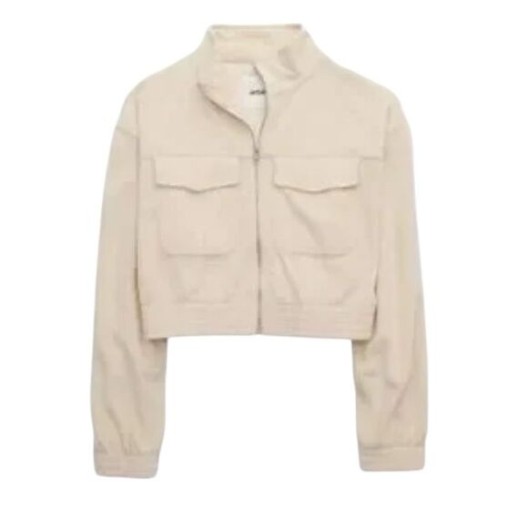 Aerie Groove-On Velour Crop Jacket in Soft Oat EUC - Picture 1 of 5